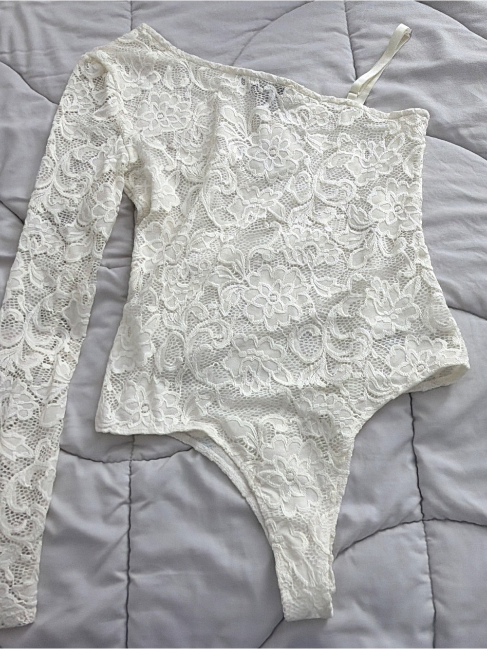 BCBGMaxAzria Ivory Lace One-Shoulder Bodysuit